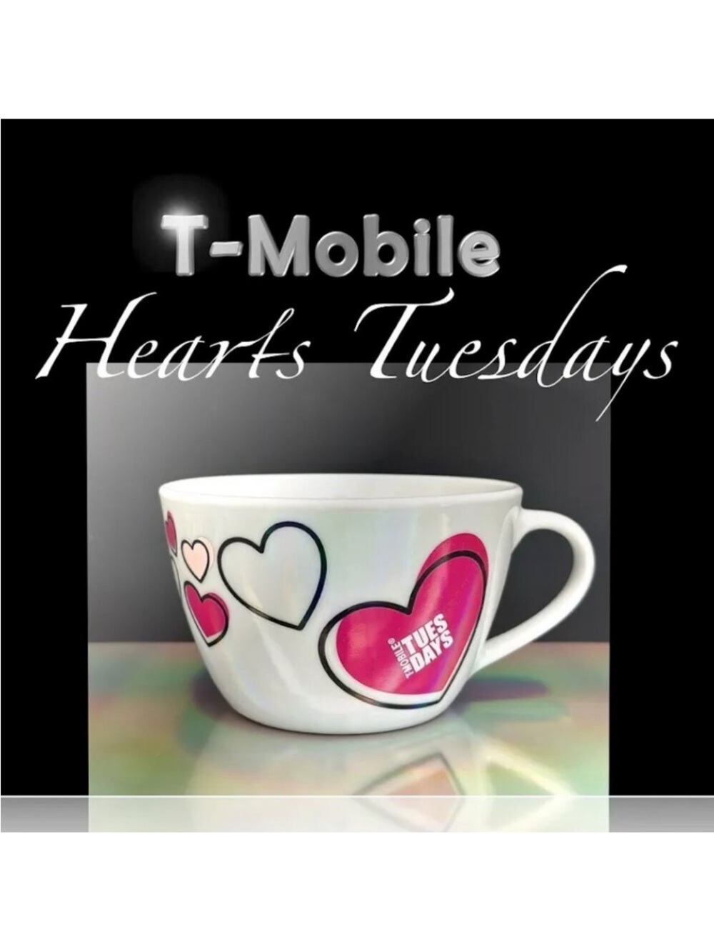 T-Mobile Hearts Tuesdays Ceramic Mug - White with Pink Hearts